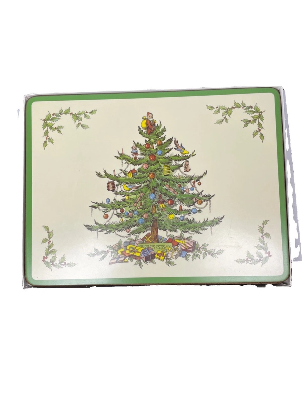Set of 6 Spode Christmas Tree Cork Back Placemats 12”x9” Vintage